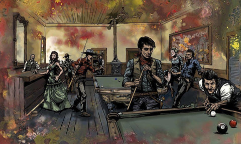 Pool Hall Black Ornate Wood Framed Art Print with Double Matting by Kuehl, Cody