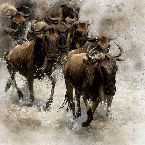 Crossing the River Black Modern Wood Framed Art Print with Double Matting by Bolokofsky, Ronald