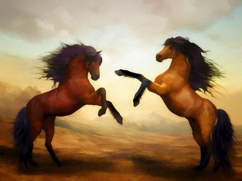 Horsing Around III White Modern Wood Framed Art Print with Double Matting by Bolokofsky, Ronald