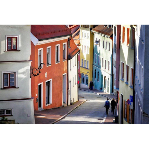 Village Walk White Modern Wood Framed Art Print by Bolokofsky, Ronald