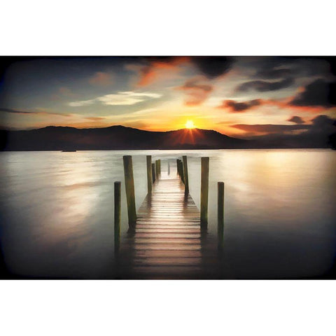 Jetty Sunset Gold Ornate Wood Framed Art Print with Double Matting by Bolokofsky, Ronald