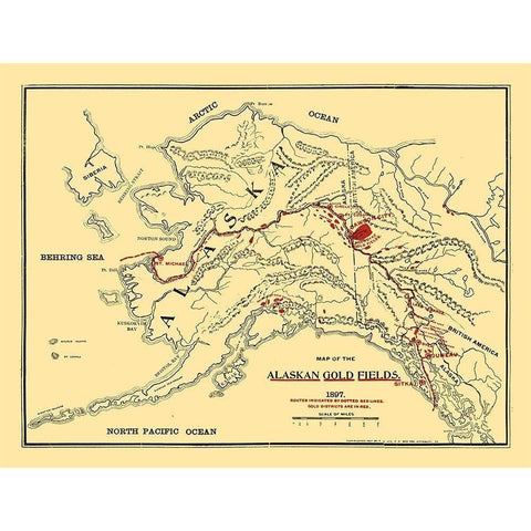 Alaska Gold Fields - Lee 1897 Black Modern Wood Framed Art Print with Double Matting by Lee
