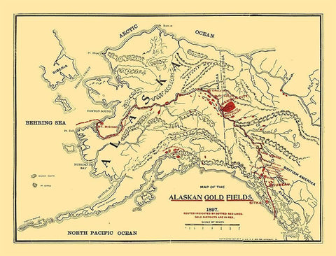 Alaska Gold Fields - Lee 1897 Black Ornate Wood Framed Art Print with Double Matting by Lee