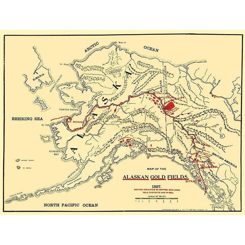 Alaskan Gold Fields - Lee 1897 Black Modern Wood Framed Art Print with Double Matting by Lee