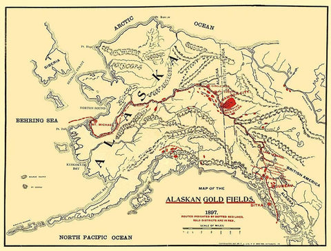 Alaskan Gold Fields - Lee 1897 Black Ornate Wood Framed Art Print with Double Matting by Lee