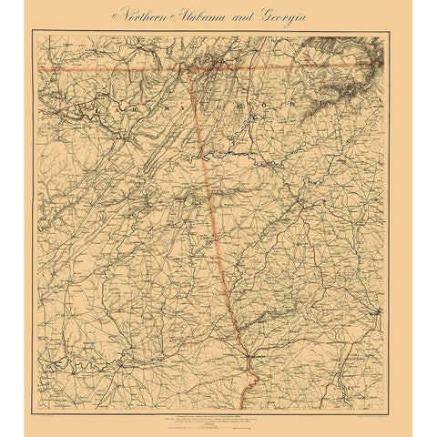 Northern Alabama, Georgia - Krebs 1864 Gold Ornate Wood Framed Art Print with Double Matting by Krebs