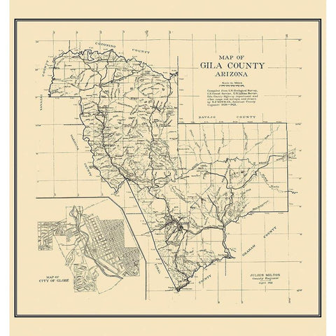 Gila Arizona - Newman 1921 Black Modern Wood Framed Art Print with Double Matting by Newman
