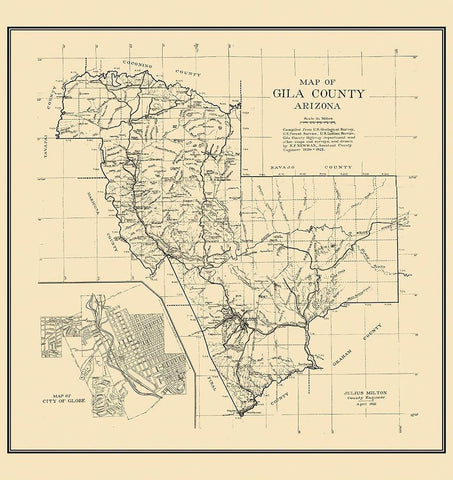 Gila Arizona - Newman 1921 Black Ornate Wood Framed Art Print with Double Matting by Newman