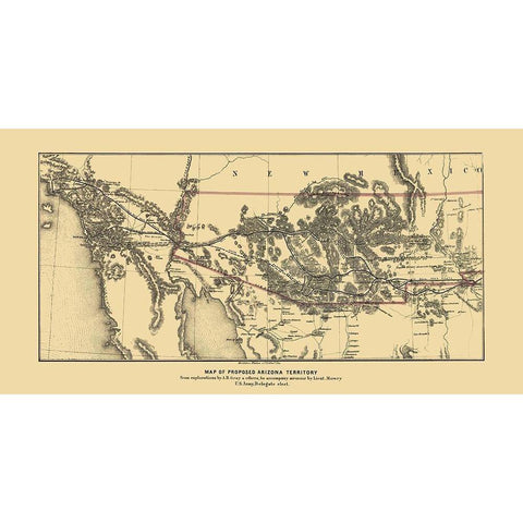 Arizona Proposed Territory - Gray 1857 Black Modern Wood Framed Art Print with Double Matting by Gray