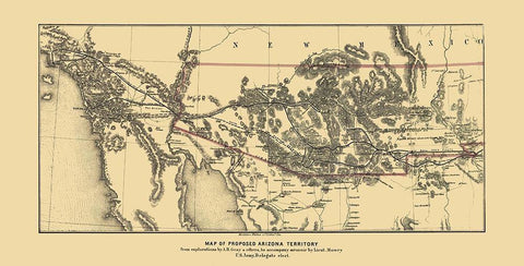 Arizona Proposed Territory - Gray 1857 Black Ornate Wood Framed Art Print with Double Matting by Gray