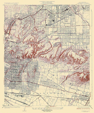 Alhambra California Quad - USGS 1926 Black Ornate Wood Framed Art Print with Double Matting by USGS