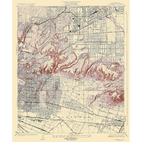 Alhambra California Quad - USGS 1926 White Modern Wood Framed Art Print by USGS