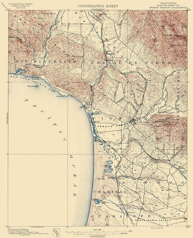 Arroyo Grande California Quad - USGS 1897 White Modern Wood Framed Art Print with Double Matting by USGS