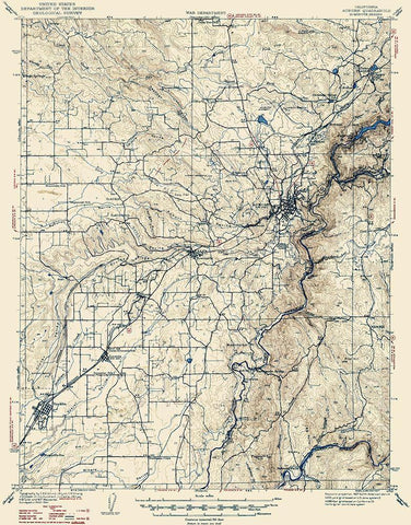 Auburn California Quad - USGS 1941 White Modern Wood Framed Art Print with Double Matting by USGS