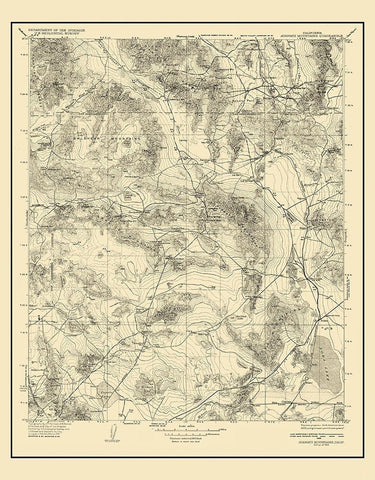 Avawatz California Quad - USGS 1933 Black Ornate Wood Framed Art Print with Double Matting by USGS
