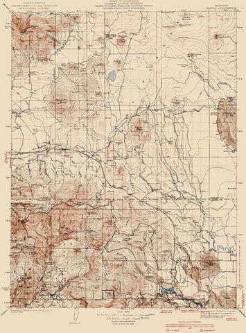 Bartle California Quad - USGS 1939 Black Ornate Wood Framed Art Print with Double Matting by USGS