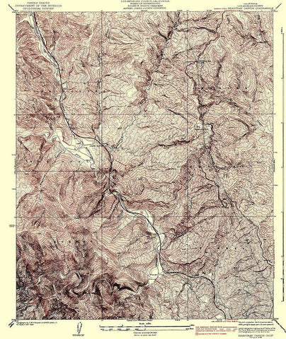 Beartrap Canyon California Quad - USGS 1938 Black Ornate Wood Framed Art Print with Double Matting by USGS