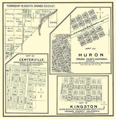 Huron, Kingston, Centerville California Landowner White Modern Wood Framed Art Print with Double Matting by Thomas