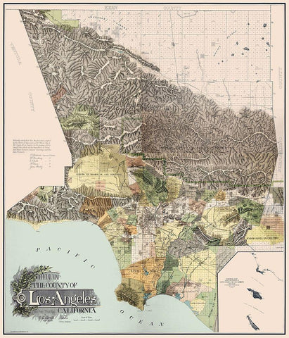 Los Angeles California - Wright 1898 White Modern Wood Framed Art Print with Double Matting by Wright