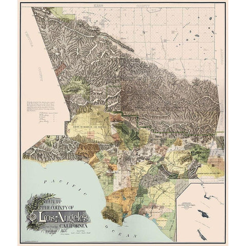 Los Angeles California - Wright 1898 Black Modern Wood Framed Art Print with Double Matting by Wright