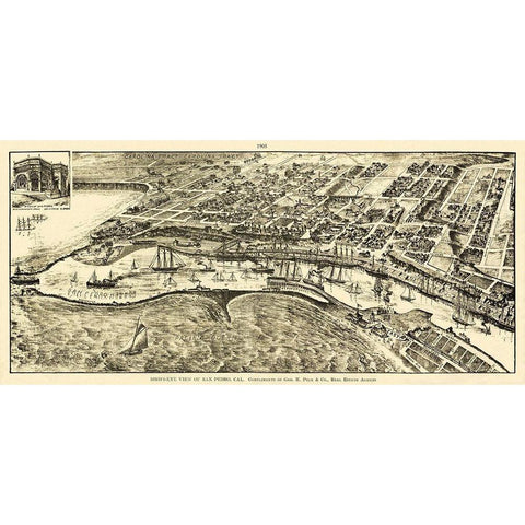 San Pedro California - Peck 1905 White Modern Wood Framed Art Print by Peck