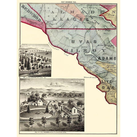 Santa Clara California Landowner - Thomas 1876 White Modern Wood Framed Art Print by Thomas