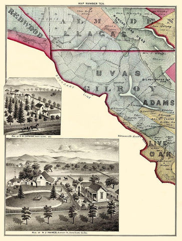 Santa Clara California Landowner - Thomas 1876 White Modern Wood Framed Art Print with Double Matting by Thomas