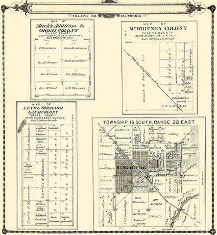 Tulare Colonies California - Thomas 1892 Black Ornate Wood Framed Art Print with Double Matting by Thomas