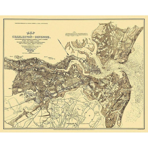 Charleston with Defences - Walker 1885 Gold Ornate Wood Framed Art Print with Double Matting by Walker