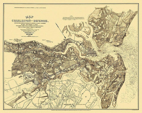 Charleston with Defences - Walker 1885 Black Ornate Wood Framed Art Print with Double Matting by Walker