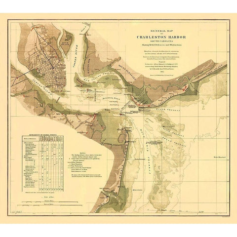 Charleston Harbor South Carolina - Krebs 1865 White Modern Wood Framed Art Print by Krebs