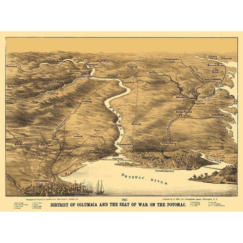 District of Columbia Seat of War On Potomac Gold Ornate Wood Framed Art Print with Double Matting by Bohn