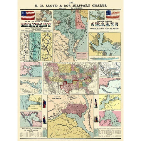 Campaign Military Charts of Strategic Places Gold Ornate Wood Framed Art Print with Double Matting by Lloyd