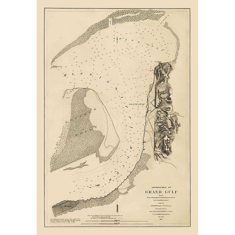 Approaches to Grand Gulf Mississippi - Bache 1864 Gold Ornate Wood Framed Art Print with Double Matting by Bache