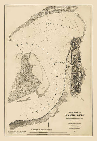 Approaches to Grand Gulf Mississippi - Bache 1864 Black Ornate Wood Framed Art Print with Double Matting by Bache