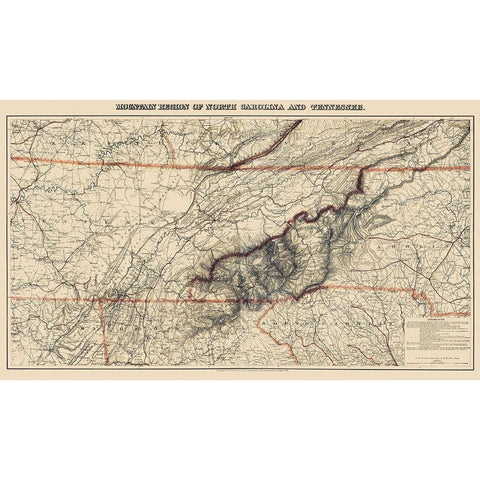 Mountain Region North Carolina Tennessee Gold Ornate Wood Framed Art Print with Double Matting by Bache
