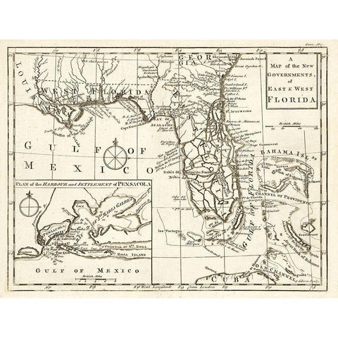 Florida - Gibson 1763 Gold Ornate Wood Framed Art Print with Double Matting by Gibson