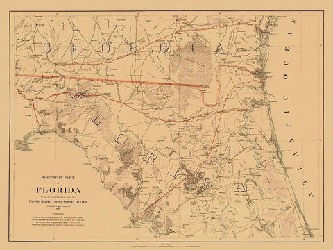 Northern Florida - Bache 1864 White Modern Wood Framed Art Print with Double Matting by Bache