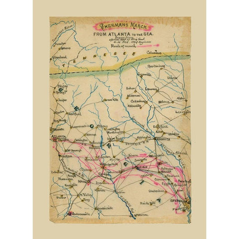 Georgia Shermans March - Poe 1864 Gold Ornate Wood Framed Art Print with Double Matting by Poe