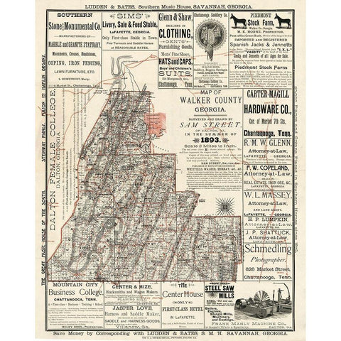 Walker County Georgia - Street 1893 Gold Ornate Wood Framed Art Print with Double Matting by Street