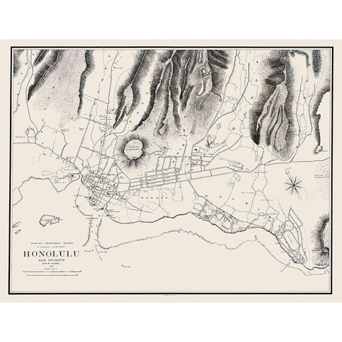 Honolulu Hawaii - Wall 1887 Gold Ornate Wood Framed Art Print with Double Matting by Wall
