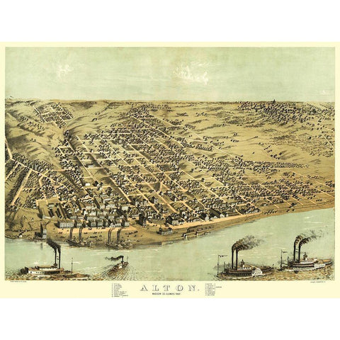 Alton Illinois - Ruger 1867 Gold Ornate Wood Framed Art Print with Double Matting by Ruger