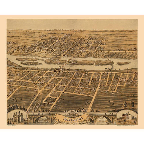 Batavia Illinois - Ruger 1869 Gold Ornate Wood Framed Art Print with Double Matting by Ruger