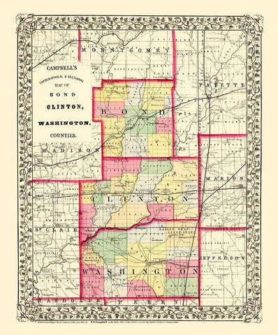 Bond Clinton Washington Illinois - Cambell 1870 White Modern Wood Framed Art Print with Double Matting by Cambell