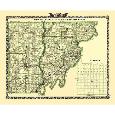 Edwards  Wabash Illinois Landowner - Warner 1870 Gold Ornate Wood Framed Art Print with Double Matting by Warner