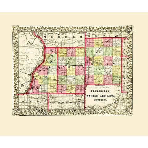 Henderson Warren Knox Illinois - Cambell 1870 Black Modern Wood Framed Art Print with Double Matting by Cambell