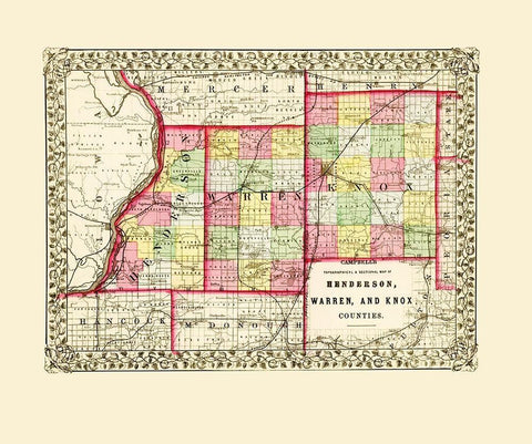 Henderson Warren Knox Illinois - Cambell 1870 Black Ornate Wood Framed Art Print with Double Matting by Cambell