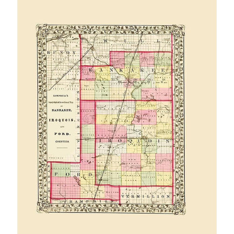 Kankee Iroquois Ford Illinois - Cambell 1870 Black Modern Wood Framed Art Print with Double Matting by Cambell