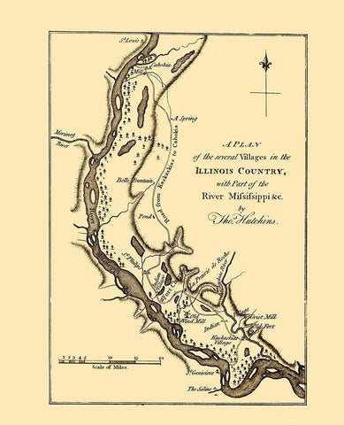 Mississippi River Villages - Hutchins 1778 Black Ornate Wood Framed Art Print with Double Matting by Hutchins