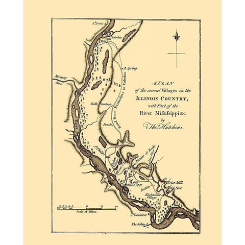 Mississippi River Villages - Hutchins 1778 Black Modern Wood Framed Art Print with Double Matting by Hutchins